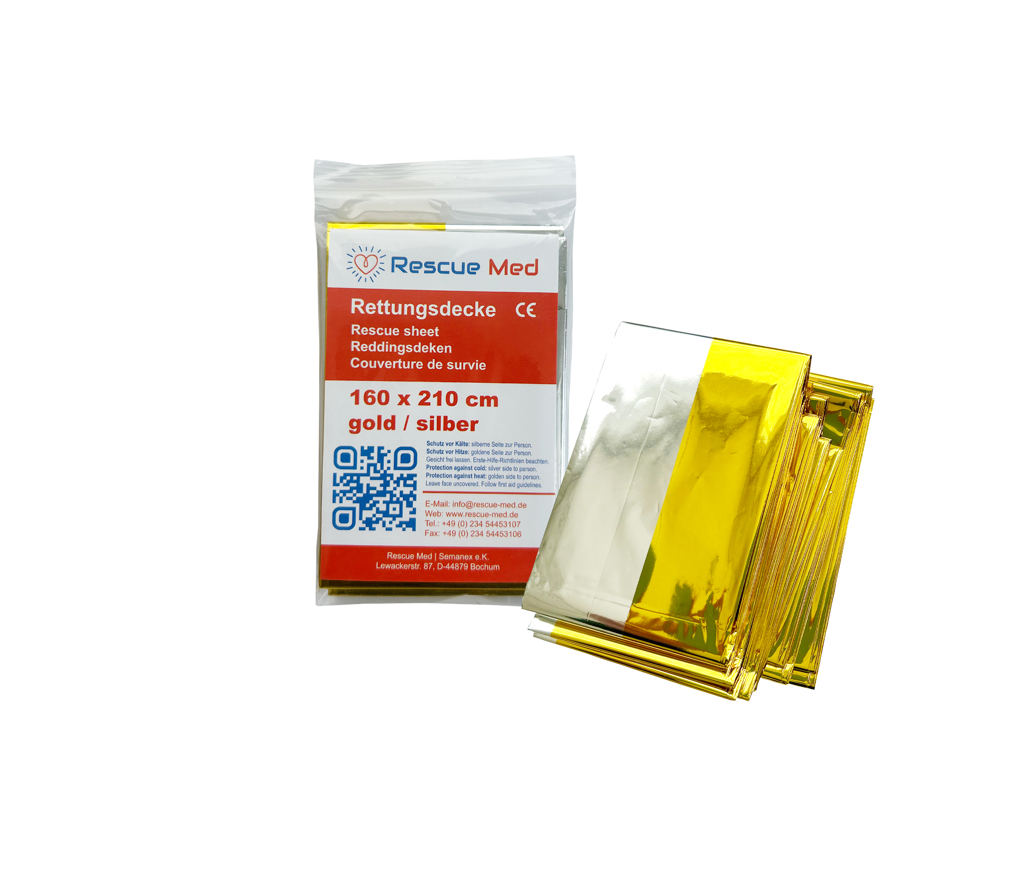 Термоковдра рятувальна Rescue Med 160х210 см термопокривало золото/срібло